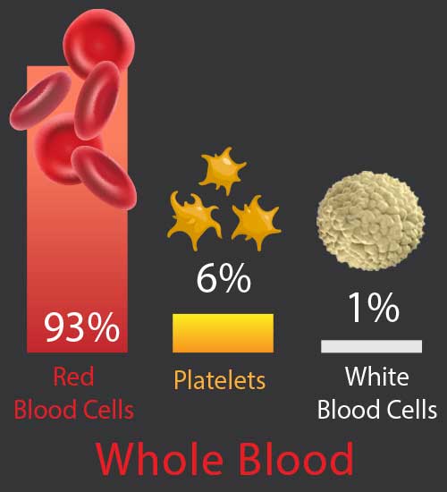 Percentage of cells types in whole blood